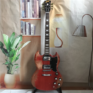 Vintage Relic Cherry Red SG Electric Guitar, Dual Humbucker Pickup Configuration, Black Pickguard & Chrome Hardware
