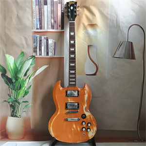 Vintage Relic Orange Over Natural Wood SG Electric Guitar, Dual Humbucker Pickup Configuration, Aged Finish & Chrome Hardware