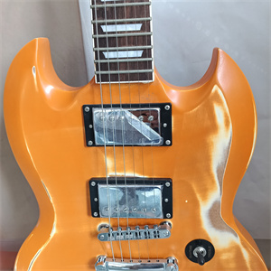 Vintage Relic Orange Over Natural Wood SG Electric Guitar, Dual Humbucker Pickup Configuration, Aged Finish & Chrome Hardware - Image 4