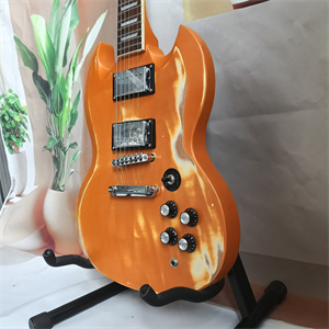 Vintage Relic Orange Over Natural Wood SG Electric Guitar, Dual Humbucker Pickup Configuration, Aged Finish & Chrome Hardware - Image 5