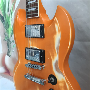 Vintage Relic Orange Over Natural Wood SG Electric Guitar, Dual Humbucker Pickup Configuration, Aged Finish & Chrome Hardware - Image 6