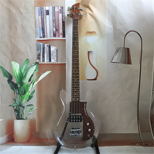 Clear Acrylic Body 4-String Electric Bass Guitar, Rosewood Neck, Dual Pickups & Chrome Hardware
