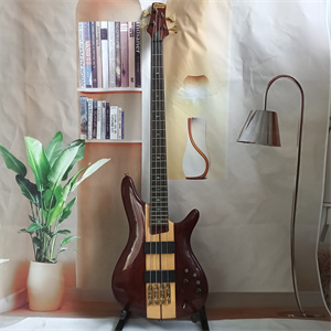 Brown Sunburst Neck-Thru 4-String Electric Bass Guitar, Dual Humbucker Pickups, Gold Hardware & Active Electronics
