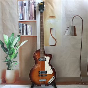 Vintage Sunburst Hollow Body 4-String Electric Bass Guitar, Dual Pickups, White Pearloid Pickguard & Chrome Hardware