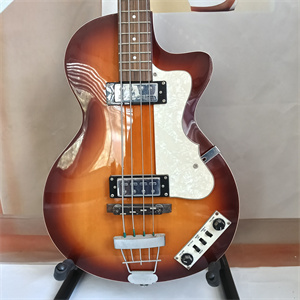 Vintage Sunburst Hollow Body 4-String Electric Bass Guitar, Dual Pickups, White Pearloid Pickguard & Chrome Hardware - Image 3