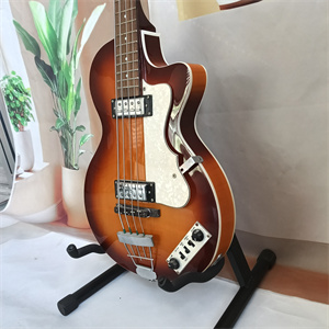 Vintage Sunburst Hollow Body 4-String Electric Bass Guitar, Dual Pickups, White Pearloid Pickguard & Chrome Hardware - Image 4