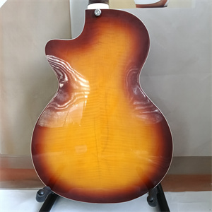 Vintage Sunburst Hollow Body 4-String Electric Bass Guitar, Dual Pickups, White Pearloid Pickguard & Chrome Hardware - Image 6