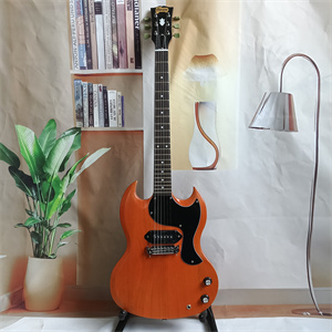 Vintage Orange Natural Wood SG Electric Guitar, Single P-90 Pickup, Black Pickguard & Chrome Hardware