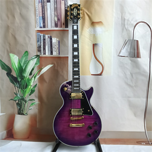 Purple Burst Flame Maple Top Les Paul Custom Electric Guitar, Dual Humbucker Pickups, Gold Hardware, Black Pickguard & Block Inlays