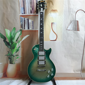 Green Sparkle Burst Les Paul Electric Guitar, Triple Humbucker Pickup Configuration, Chrome Hardware & Bird Inlays