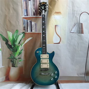 Blue Sparkle Burst Les Paul Electric Guitar, Triple Humbucker Pickup Configuration, Chrome Hardware & Bird Inlays
