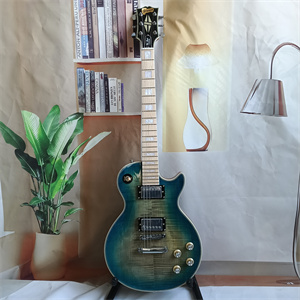 Blue Green Burst Flame Maple Top Les Paul Electric Guitar, Dual Humbucker Pickups, Maple Fretboard, Chrome Hardware & Trapezoid Inlays
