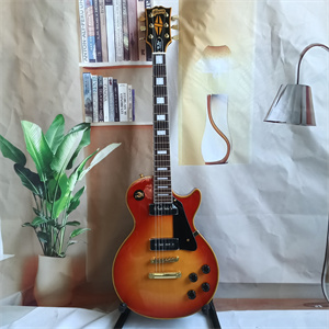 Vintage Cherry Sunburst Les Paul Custom Electric Guitar, Dual Humbucker Pickups, Gold Hardware, Black Pickguard & Block Inlays