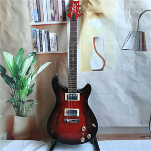Red to Black Gradient Semi-Hollow PRS Style Electric Guitar, Dual Humbucker Pickups, Gold Hardware, Bird Inlays & F-Holes