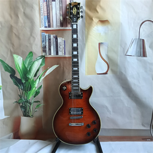 Vintage Cherry Sunburst Flame Maple Top Les Paul Custom Electric Guitar, Dual Humbucker Pickups, Chrome Hardware, Black Pickguard & Trapezoid Inlays