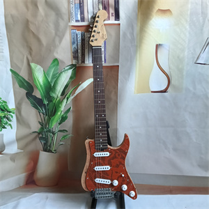 Mini Brown Paisley Pattern ST Electric Guitar, 3/4 Size, SSS Pickup Configuration, Maple Neck & Chrome Hardware
