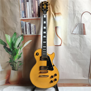 Yellow Les Paul Custom Electric Guitar, Dual Humbucker Pickups, Gold Hardware, Black Pickguard & Block Inlays