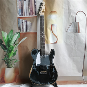 Vintage Relic Black Over Sunburst Telecaster Electric Guitar, Single Coil Pickup, White Pickguard & Chrome Hardware
