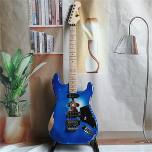 Vintage Relic Blue Burst ST Electric Guitar, HSS Pickup Configuration, Floyd Rose Tremolo Bridge, Maple Neck & Black Pickguard