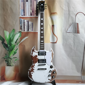 Vintage Relic White SG Electric Guitar, Dual Humbucker Pickups, White Pickguard & Chrome Hardware