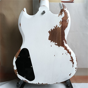 Vintage Relic White SG Electric Guitar, Dual Humbucker Pickups, Black Pickguard & Chrome Hardware - Image 6