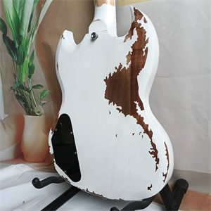Vintage Relic White SG Electric Guitar, Dual Humbucker Pickups, Black Pickguard & Chrome Hardware - Image 7
