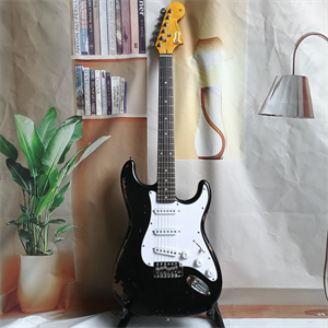 Vintage Relic Black Over Sunburst ST Electric Guitar, SSS Pickup Configuration, White Pickguard, Maple Headstock & Chrome Hardware