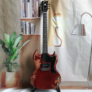 Vintage Relic Cherry Red SG Electric Guitar, Single Humbucker Pickup Configuration, Black Pickguard & Chrome Hardware